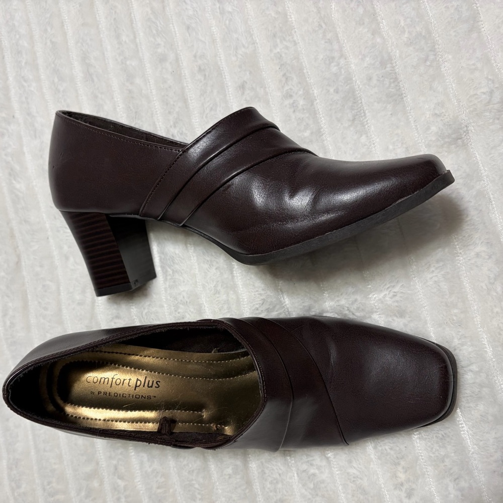 Brown Faux Leather Block Heels Size 7
